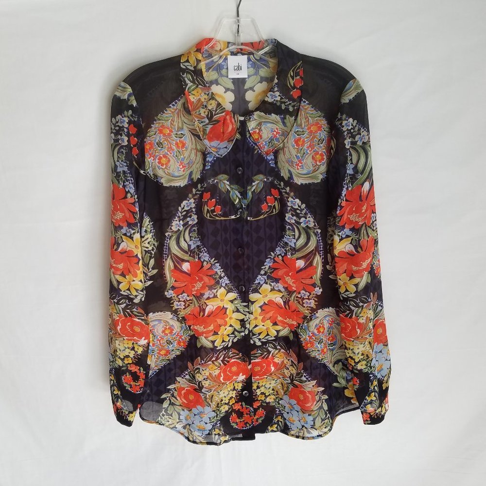 Cabi‎ Floral Sheer Button Front Blouse Top Women's Size Small